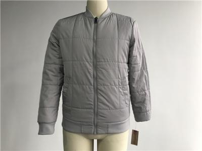 Grey Quilted Mens Polyester Bomber Jacket With Rib Detail Plastic Zip Through Tw77570