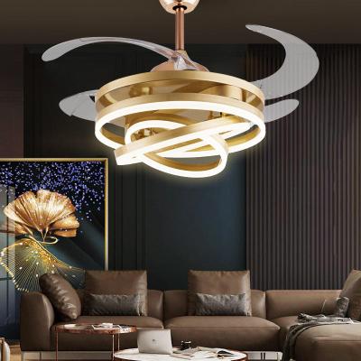 European Creative 90W Three Ring Fan Lamp with LED Modern Remote Control Double Luminous for Living Room Dining Room