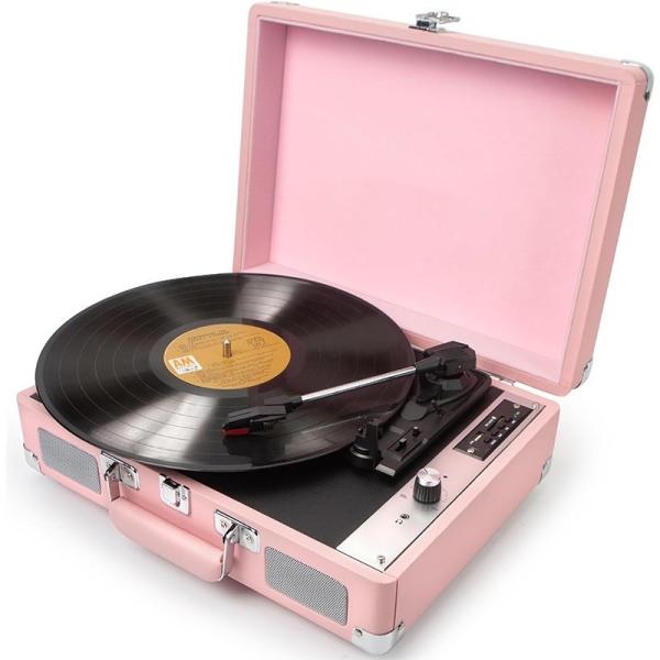 5.0 Bluetooth Suitcase Record Player , 3 Speed Record Player With Speakers