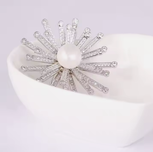 Снежный цветок Белая жемчужина и Белый CZ Ручной модные броши для женщин
