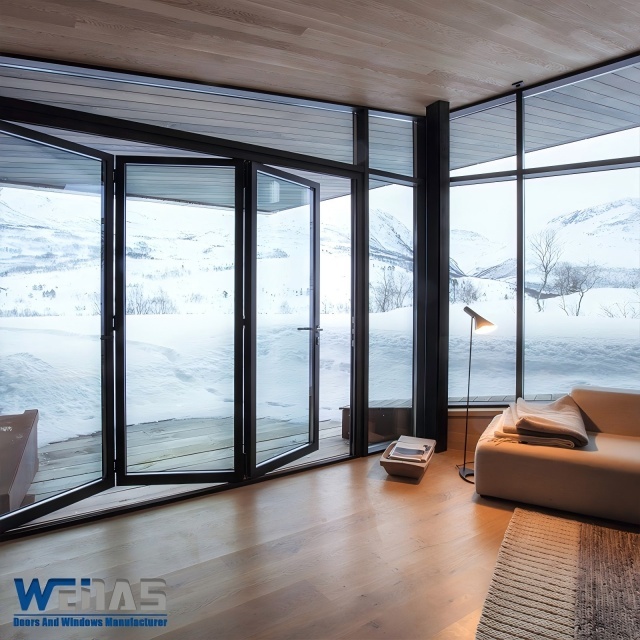 Silent Track Windproof Aluminium Folding Doors Simple Structure Single Glass 8mm