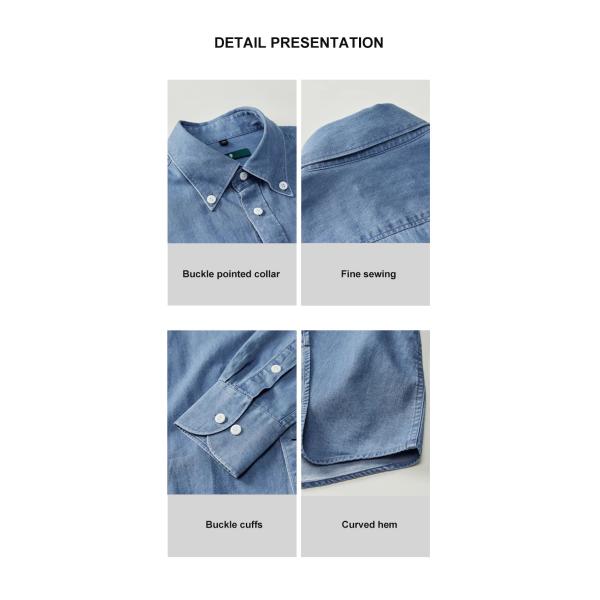 Мужская рубашка с твердым узором Модный концовой бизнес-рубашка в чистом хлопковом джинсе Синий