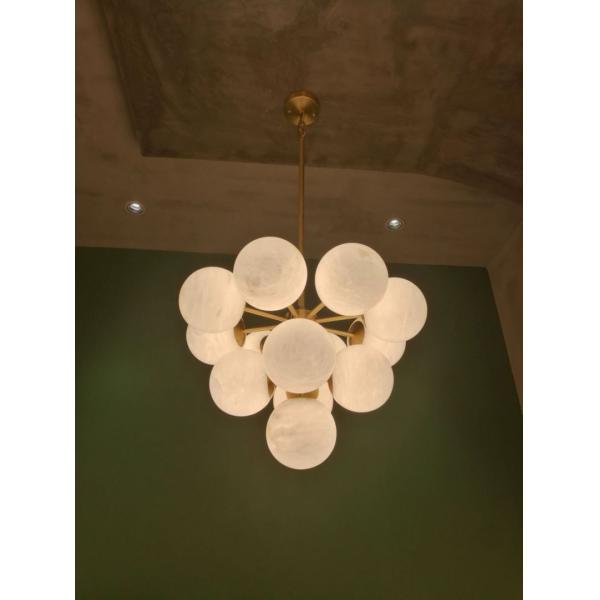 Luxury Home Decoration Alabaster Ball Modern Nordic Copper Chandelier Pendant Lights For Living Room Restaurant