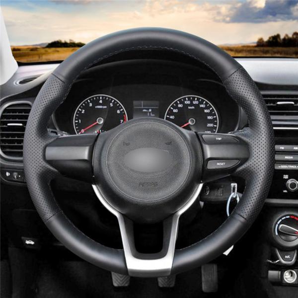 Custom Fit Kia Rio K2 Picanto Morning 2017 2018 2019 White Thread Steering Wheel Cover
