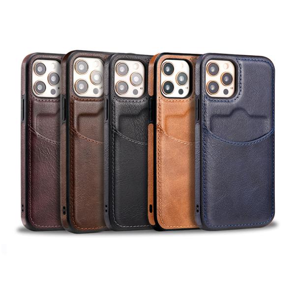 iPhone 15 Pro Max PU Leather Back Cover Card Slot Holder Slim Vintage Mobile Phone Case