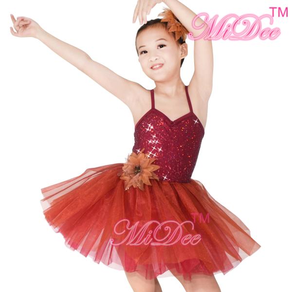 Kids Ballet Dance Costumes Spandex Dress With Sequin Top / Multi - layer Skirt
