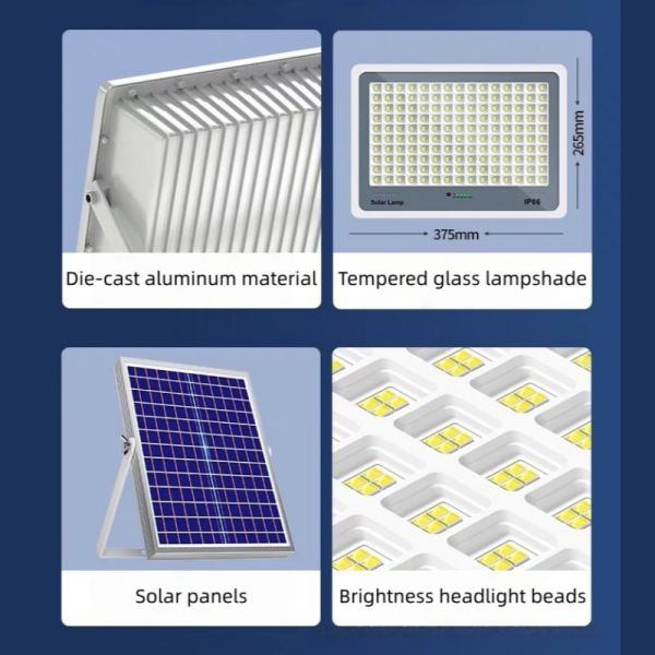 LED Solar Flood Light With Remote Control Adjustable Brightness for Outdoor Parks