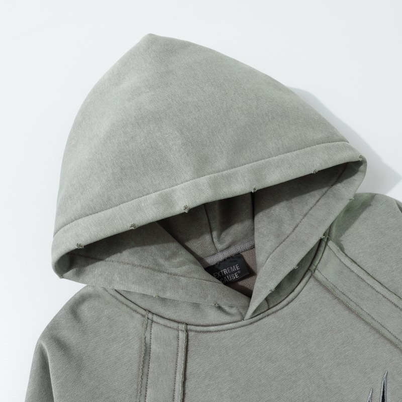 Black Acid Washed Washed Vintage Oversized Unisex Polyester/Cotton Fleece Pullover Hoodie Winter Pocket Windproof Breathable