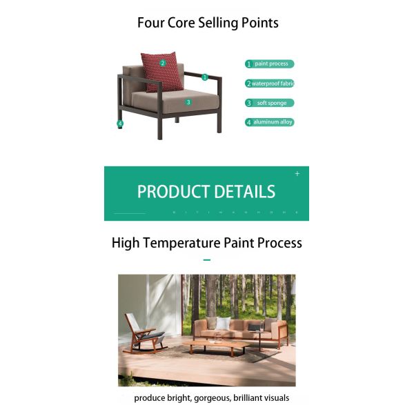 Outdoor Sofa Courtyard Terrace Three Person Leisure Living Room Leisure Aluminum Alloy Sofa Set