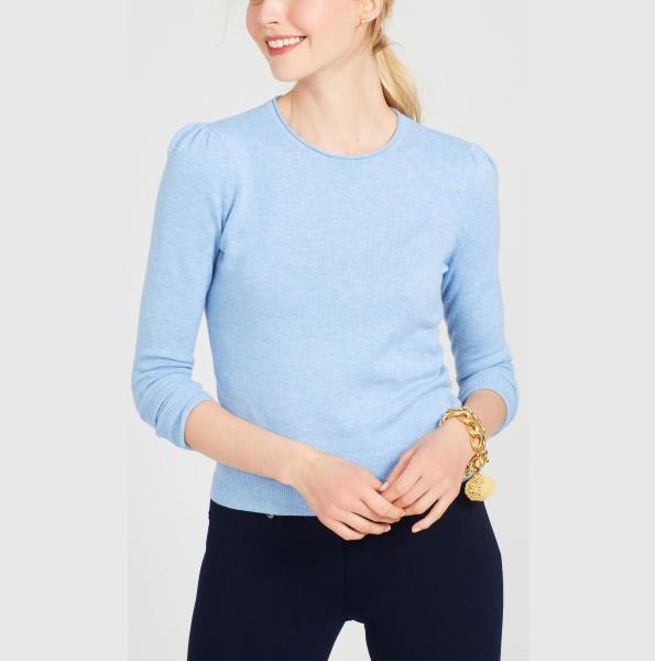 WOMEN'S 60% cotton/20% viscose/15% nylon/5% cashmere LONG SLEEVE CREW NECK PULLOVER KNITTED SWEATER