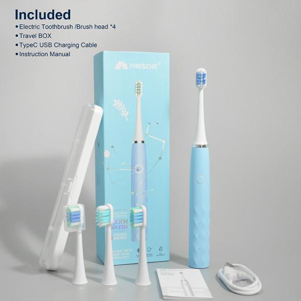 Wholease Long Lasts Rechargeable IPX7 Waterproof Smart Reminder Electric Toothbrush With 4 Brush Head