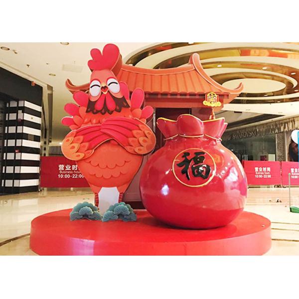 Red Fiberglass Shopping Centre Decorations Best Wishes Lucky Bag Statue Custom Decorations