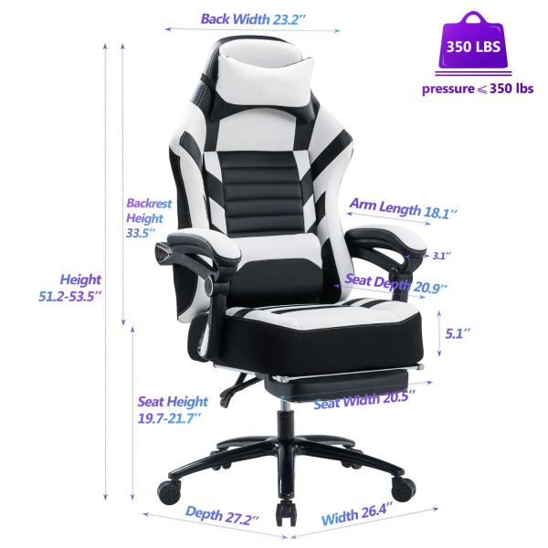 Height Adjust Gaming Chair with Footrest 400lb Memory Foam Adjustable Tilt Back Angle