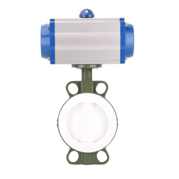 Chemical Anti-corrosion Pneumatic Fluorine Lined Butterfly Valve Wafer Connection Cast Steel Pneumatic Butterfly Valve