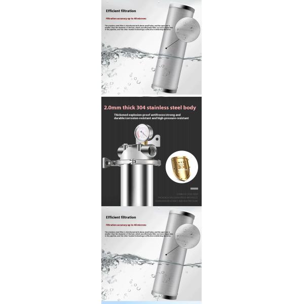 Filtre à eau en acier inoxydable 304 de qualité alimentaire, 40 microns, 10 tonnes, pour toute la maison