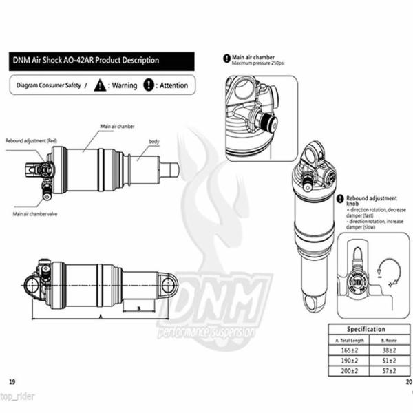 DNM AO-42AR Mountain Bike Air Shock Rear Suspension Damper 165-190mm