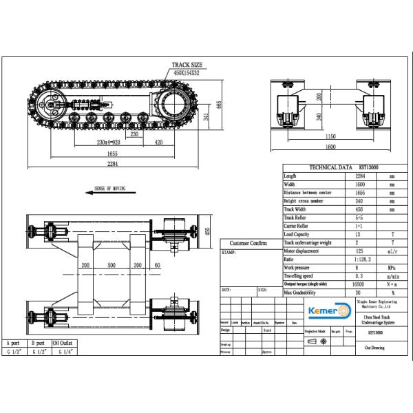 Asphalt Paver Track Undercarriage with 125 ml/r Motor Displacement and 30% Gradeability