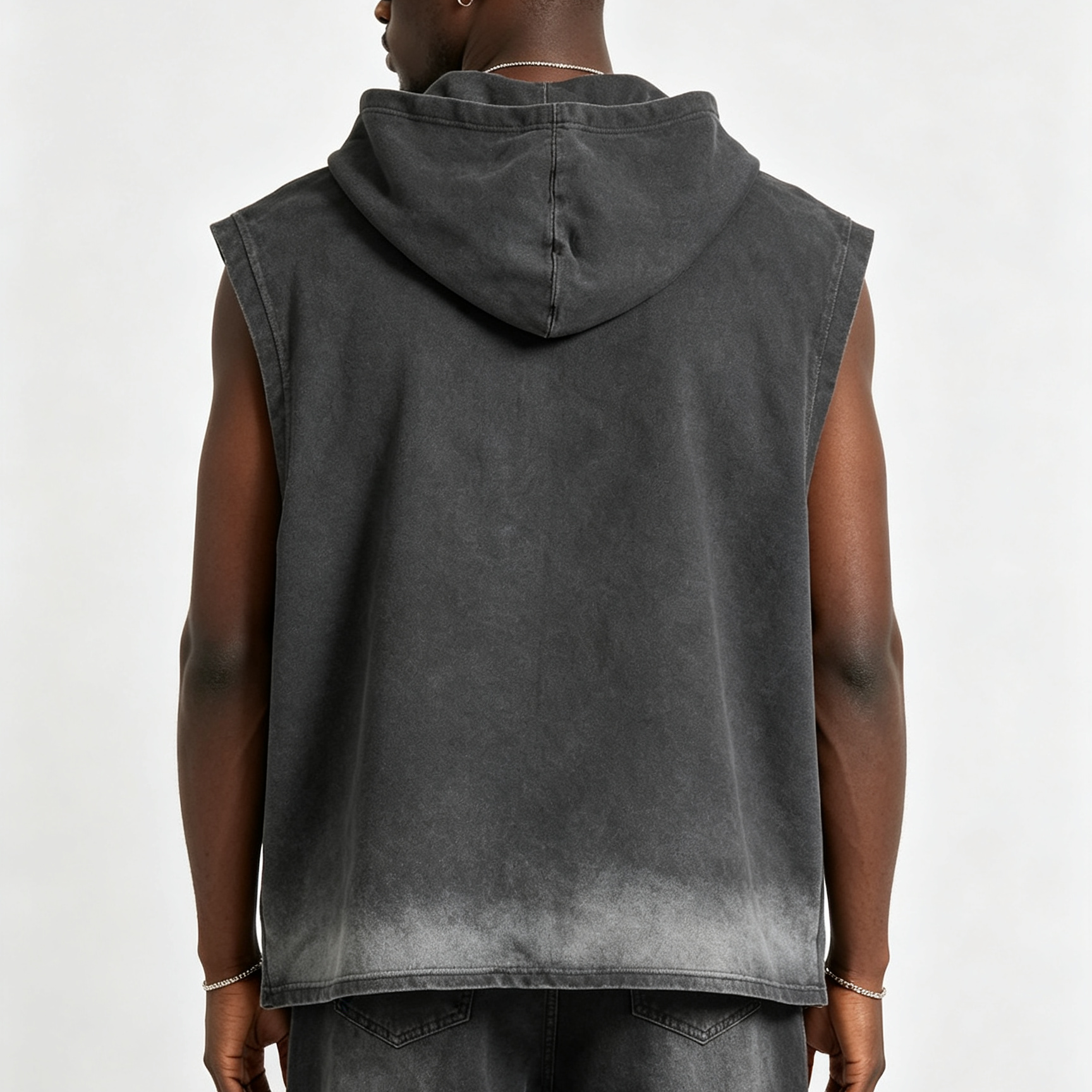 Men’s Vintage Washed Hooded Vest 240G Oversized Sleeveless Streetwear Zip-Up Jacket