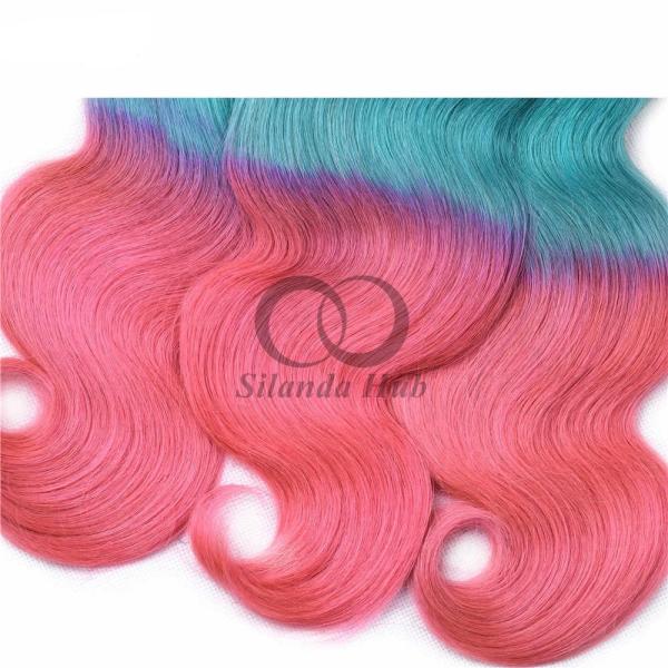 #T1B/Light Blue/Pink Body Wave Remy Human Hair Bundles Sew In Weave Bundles Brazilian Bundle Deals