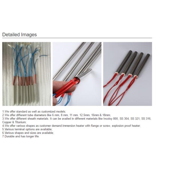 Single Head Cartridge Heating Element SS304 / SS316 / SS321 / NICOLOY800 Material