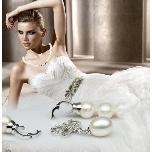 Pearl necklace natural freshwater 8-9 mm nearly round silver pendant