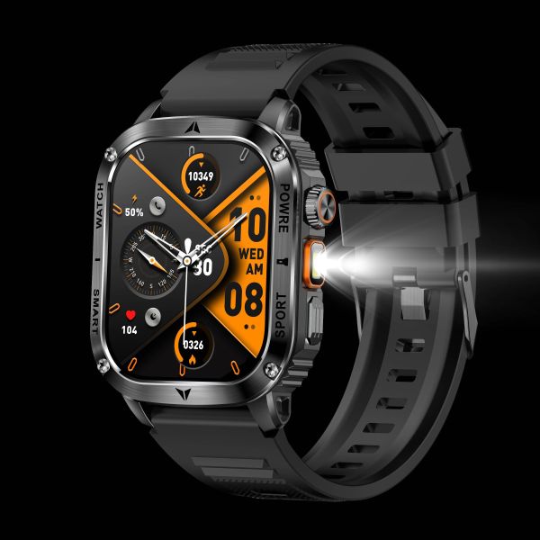 AK80 Smart Watch 2.01 BT Call Heart Rate Tracker Flashlight 400mAH 100+Sport Modes IP68 Waterproof Outdoor Sports