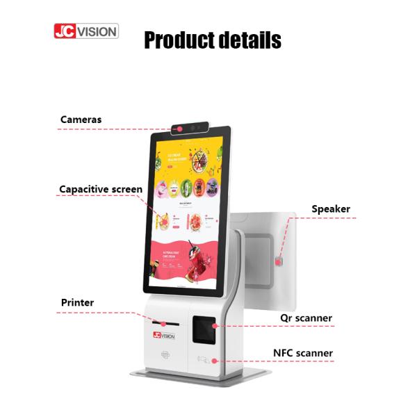 JCVISION Белый 15,6 дюйма самообслуживание Киоск выписки Android 11,0 настольный POS-машина