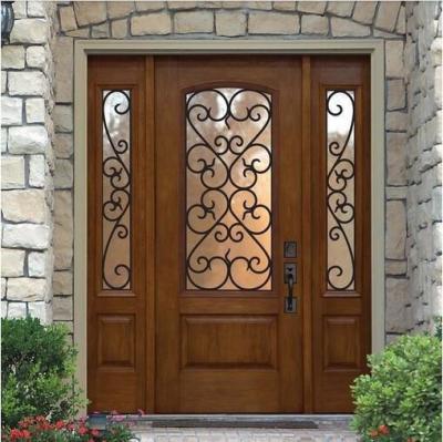 1 thickness  wrought iron glass with 10*10 steel  in wooden door