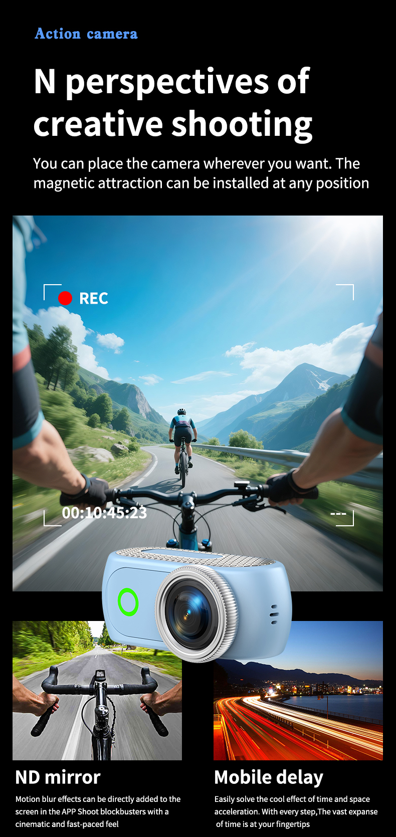Wireless WiFi APP Fast Video Photo Transfer Magnetic Lanyard Stand Portable Action Cam Wholesale Supply
