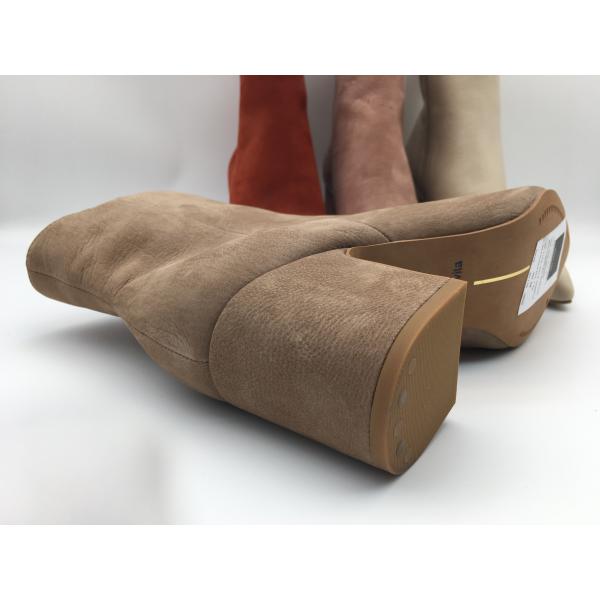 women's pointed toe dress ankle boots，soft cow suede nappa leather with YKK zipper，Solid wood heels with rubber outsole