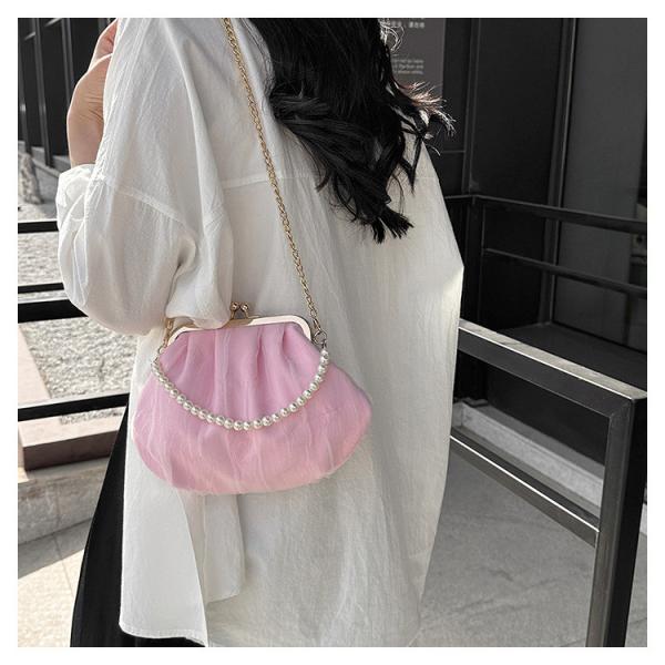 2024 NEW RETRO FAIRY SOLID COLOR SMALL BAG WHITE HAND PEARL BAG WOMEN'S NET YARN INS SIMPLE CROSSBODY BAG