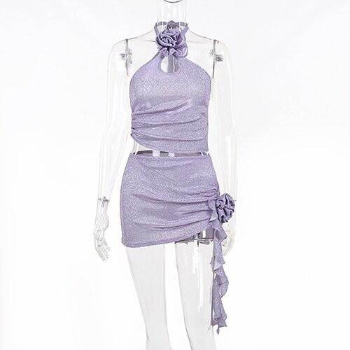 OEM maufactory Summer newpolyester sleeveless parties sexy slim hot girl stereo flower design hanging neck top suits