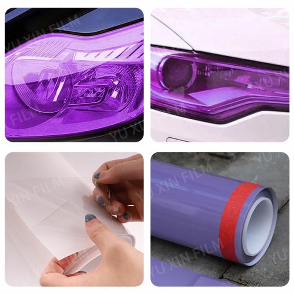 0.3x15M Self Healing Car Photochromic Headlight Film Purple To Black TPU Light Control Film