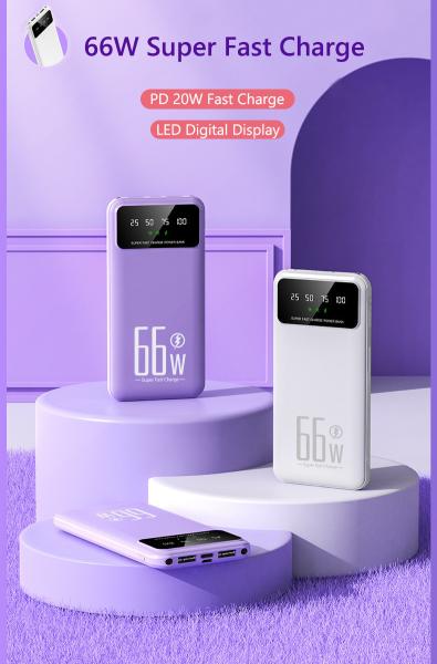 100W 10000mAh Cell Phone Power Bank 66W  LED Power Bank With 2A Overcharge Protection