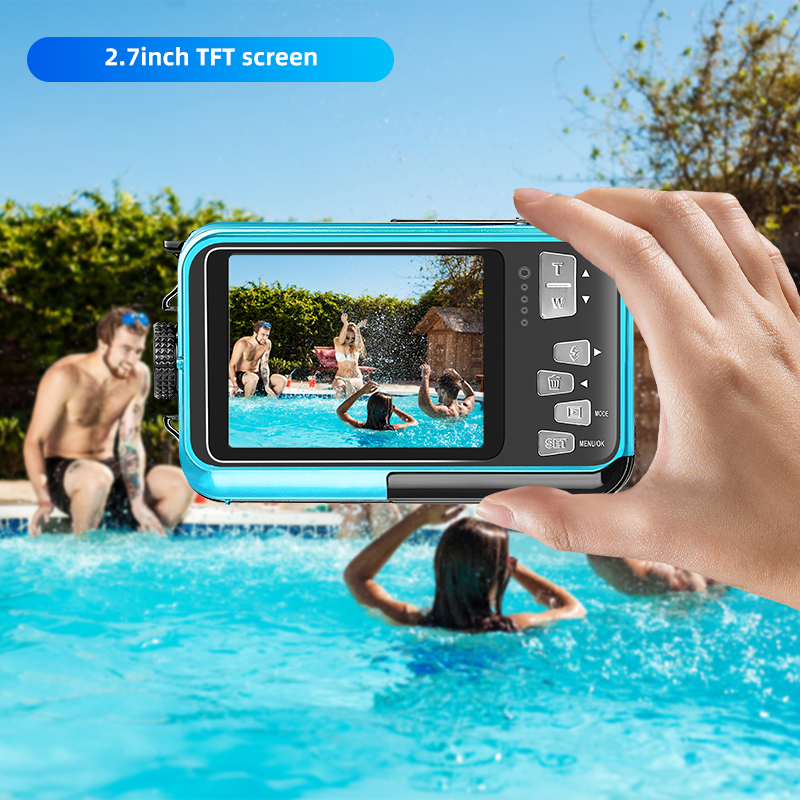 1080P Waterproof Camera 30M Underwater 16X Digital Zoom 2.7 Inch HD Screen Anti Shake 128GB TF Card Support for Diving Swimming