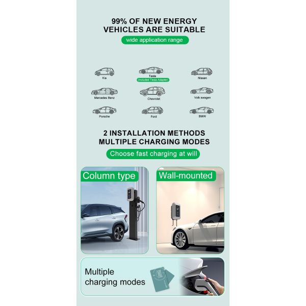 Factory Customized 7kw 11kw 22kW RFID EV Wallbox Electric Car Charging Station with Type1 Type2 DC AC Car Charger