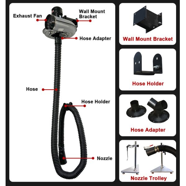 76mm 102mm Single Exhaust Extractor Vehicle Fume Exhaust Extraction System