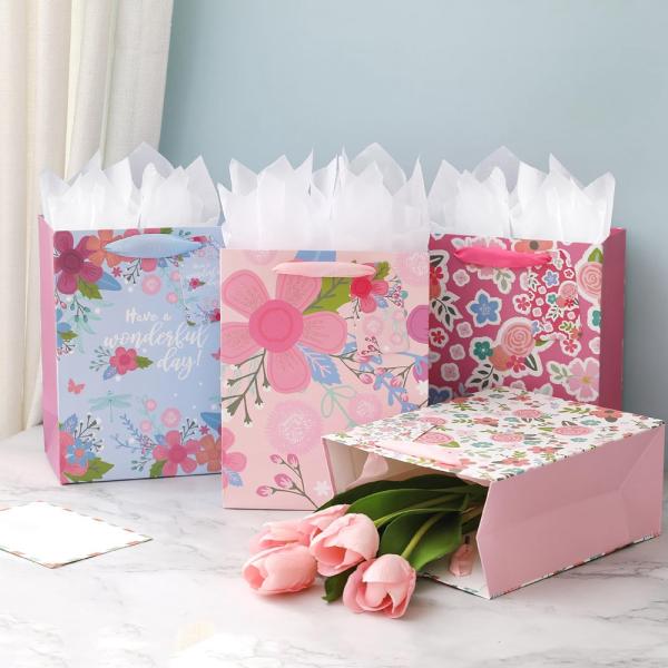 Custom Color Accepted Fashion Flower Printing Fancy Shopping Paper Bags For Presents