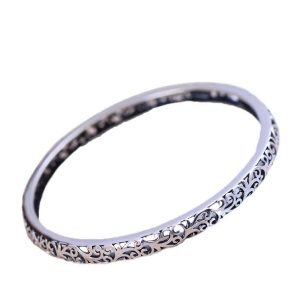 Sterling Silver Bangle Bracelet Hollowed Out Vintage Silver Jewelry(XH043359W)