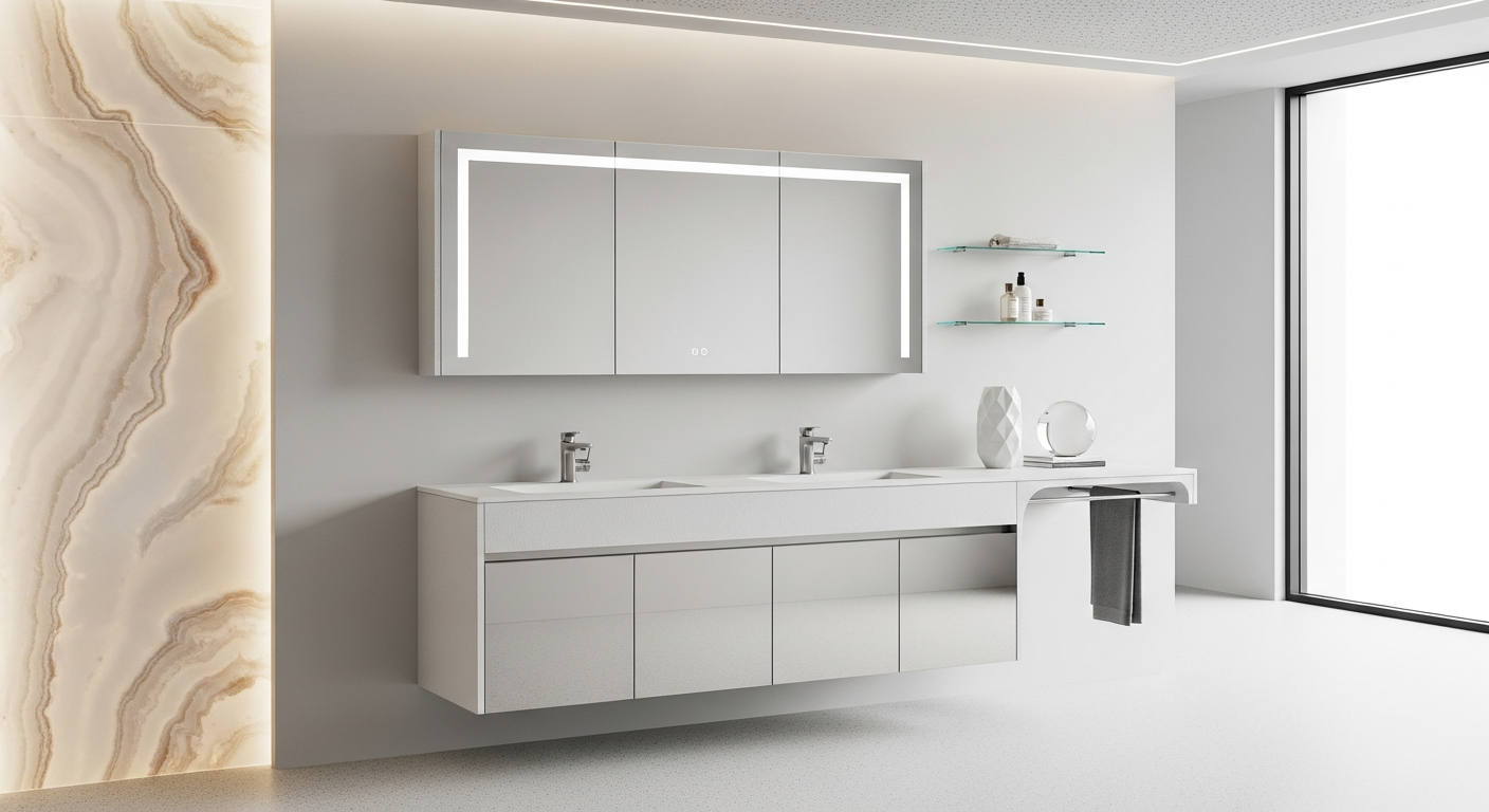 Luminous Pearl Vanity with Mirror-Polished Accents in 304 Stainless Steel