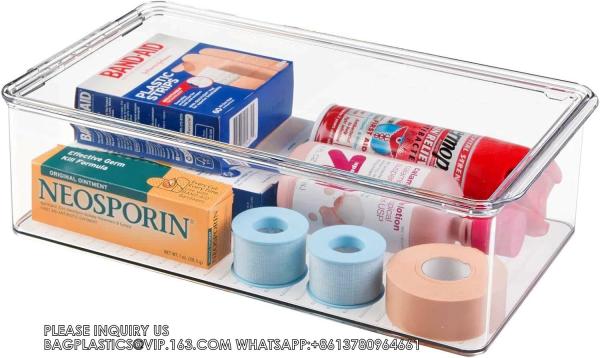 Plastic Bathroom Vanity Organizer Bin With Lid For Medication, Accessories, Cosmetics And More, 7.25 X 10.75 X 5