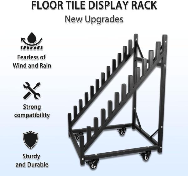 12 Layer Mobile Tile Display Rack High Carbon Steel Anti-Rust Lockable Wheels Triangle Reinforced Plastic End Caps