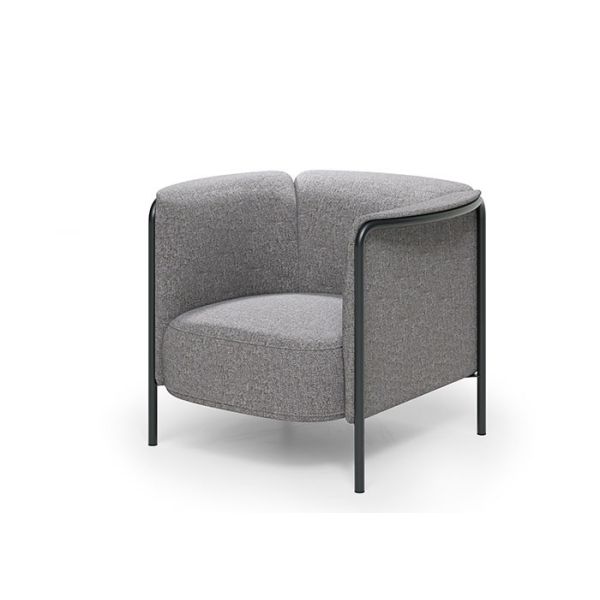 Barrel Shaped Commercial Fabric Leisure Chair Black Metal Frame For Hotel Office