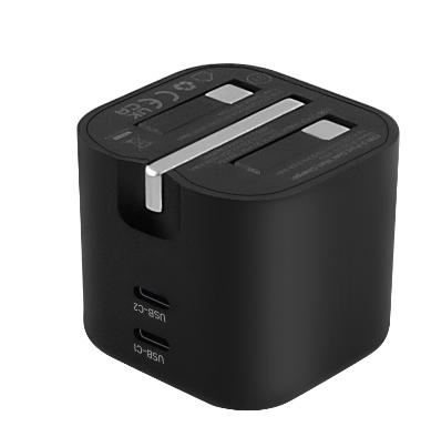 Cargador USB-C dual plegable de 45W, enchufe del Reino Unido, adaptador de carga rápida tipo C de 2 puertos