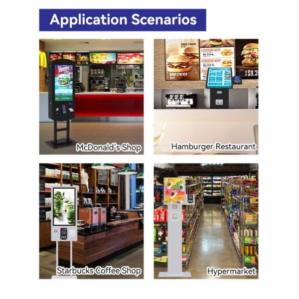 21.5 Inch Hotel Fast Food Self Serve Ordering Kiosk With Printer Qr Code Scanner Self Service Payment Kiosks