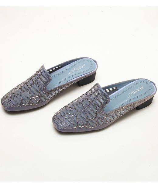 BS149 Slippers Women'S Summer Rhinestone Slippers Women'S Outer Wear Non-Slip Mid-Heel Sandals Lazy Ladies Sandals