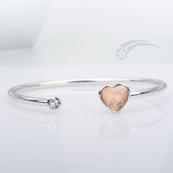 925 Sterling Silver Meteorite Bracelets Heart Bangle Bracelet 10mm