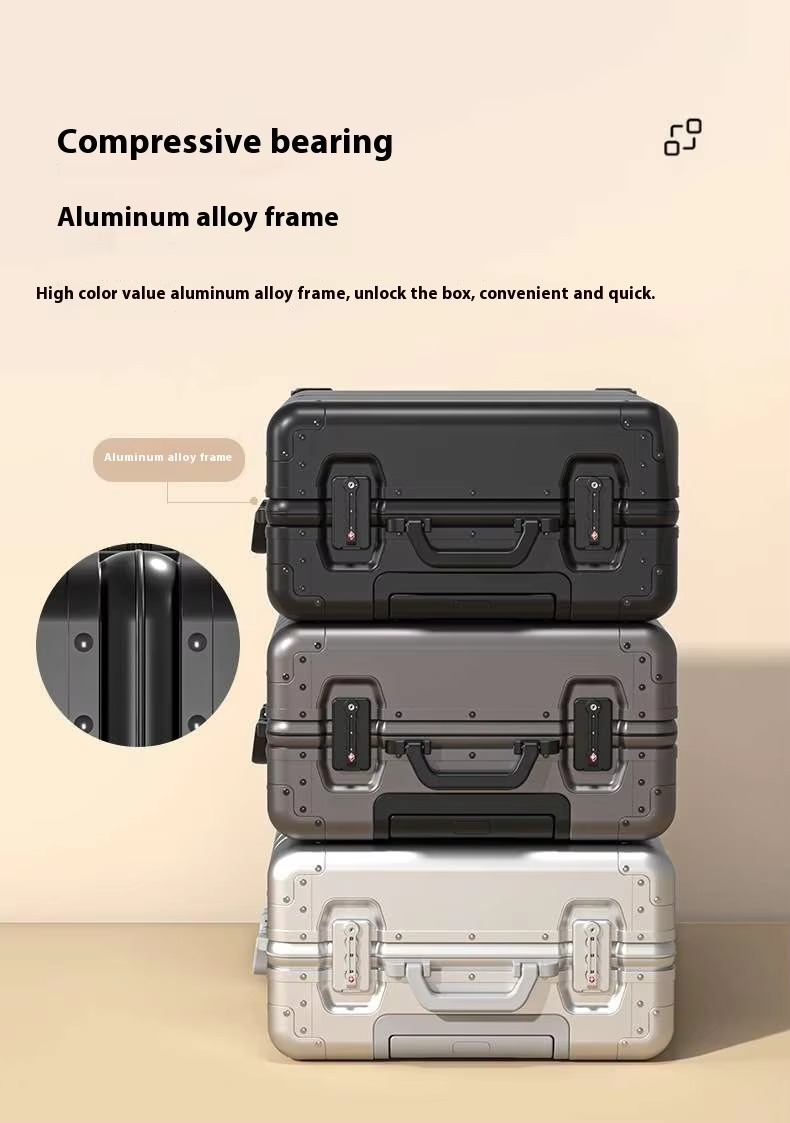 Unisex 18-Inch All Aluminum Alloy Trolley Case Spinner Caster Wheel TSA Lock Waterproof Small Business Boarding Suitcase for