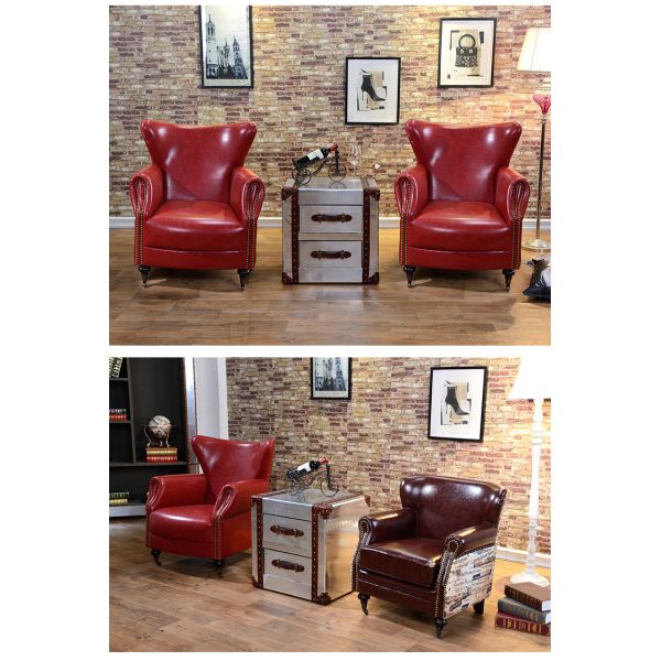 Nidea #8817 Traditional Handmade Genuine Leather Lounge Chair Accent Arm Chair for Bedroom and Living Room Leisure Furniture