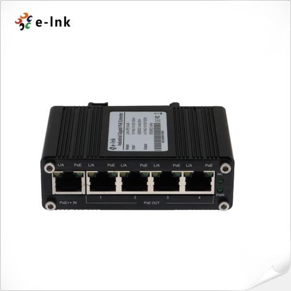 Industrial 1-Port 802.3bt PoE++ to 4-Port 802.3af/at Gigabit PoE Extender